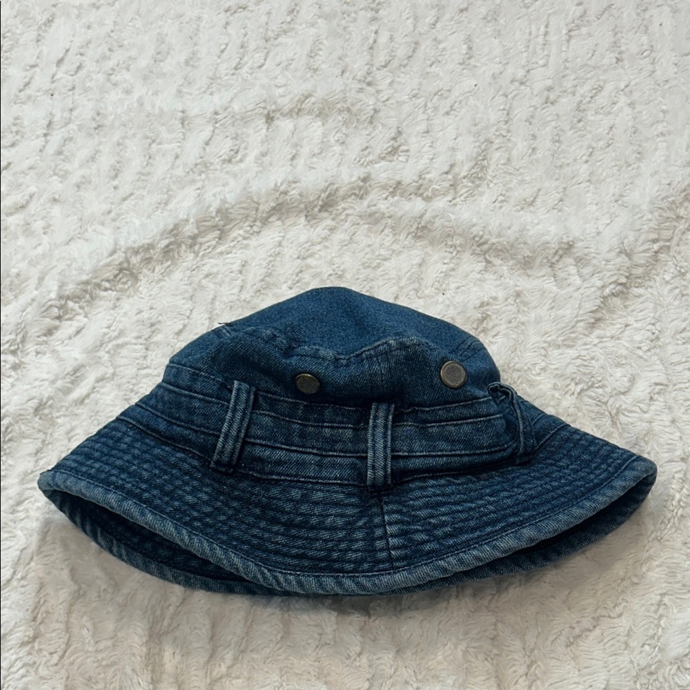 Vintage 90s Blue Denim Cotton belt buckle Bucket Hat size small medium adult - Picture 1 of 7